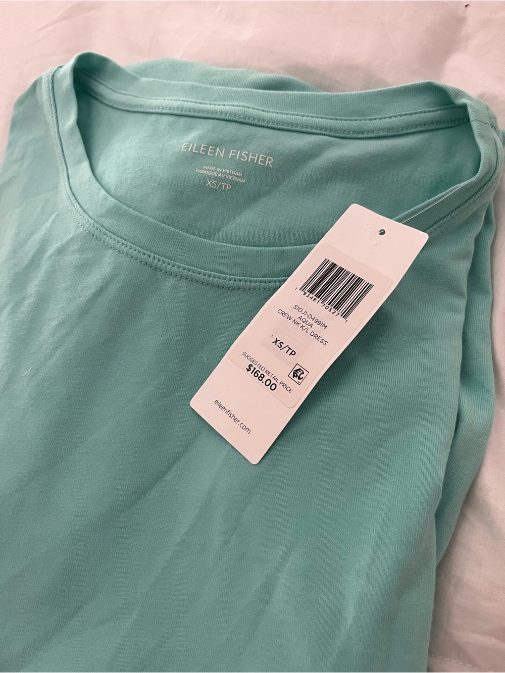 Eileen Fisher Organic Cotton Tee Shirt Dress XS Aqua Blue MSRP $168 NWT!